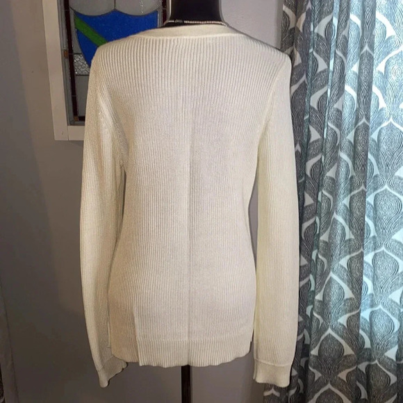 Lauren Ralph Lauren lace up cotton/ viscous blend crew neck sweater - Picture 4 of 10